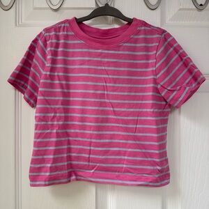 💘 Hanna Andersson Pink and Blue Striped Kids Tee - Size 2T